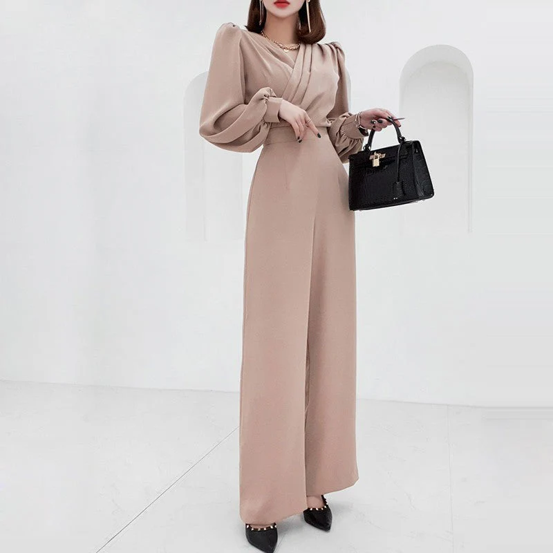 Naomi | Damski kombinezon z dekoltem w serek i wysokim stanem, elegancki modny