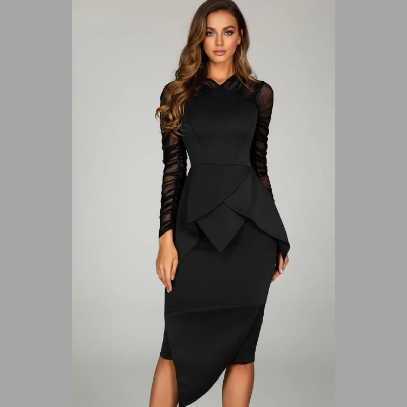 Paige | elegancka sukienka midi damska koktajlowa czarna z dekoltem w serek