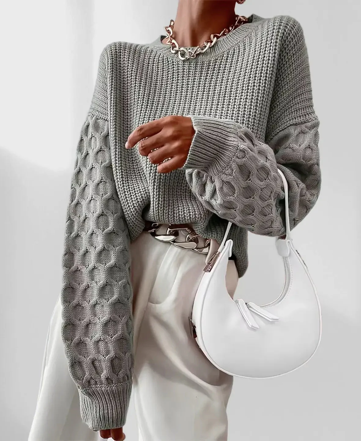 Pearl – damski sweter z dzianiny o wzorze plastra miodu - Image 2