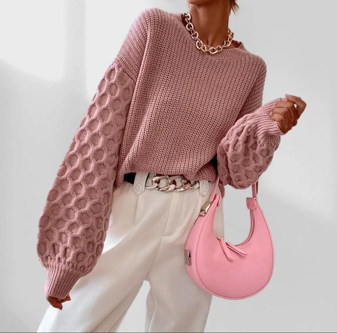 Pearl – damski sweter z dzianiny o wzorze plastra miodu - Image 3