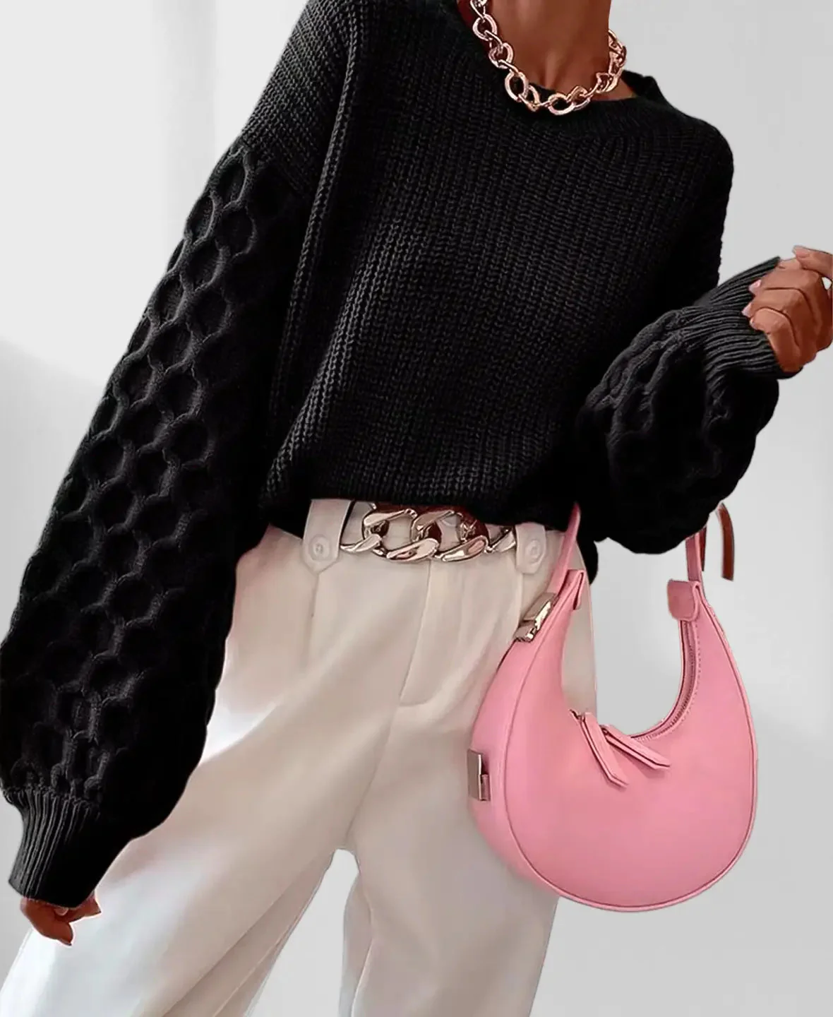 Pearl – damski sweter z dzianiny o wzorze plastra miodu - Image 4