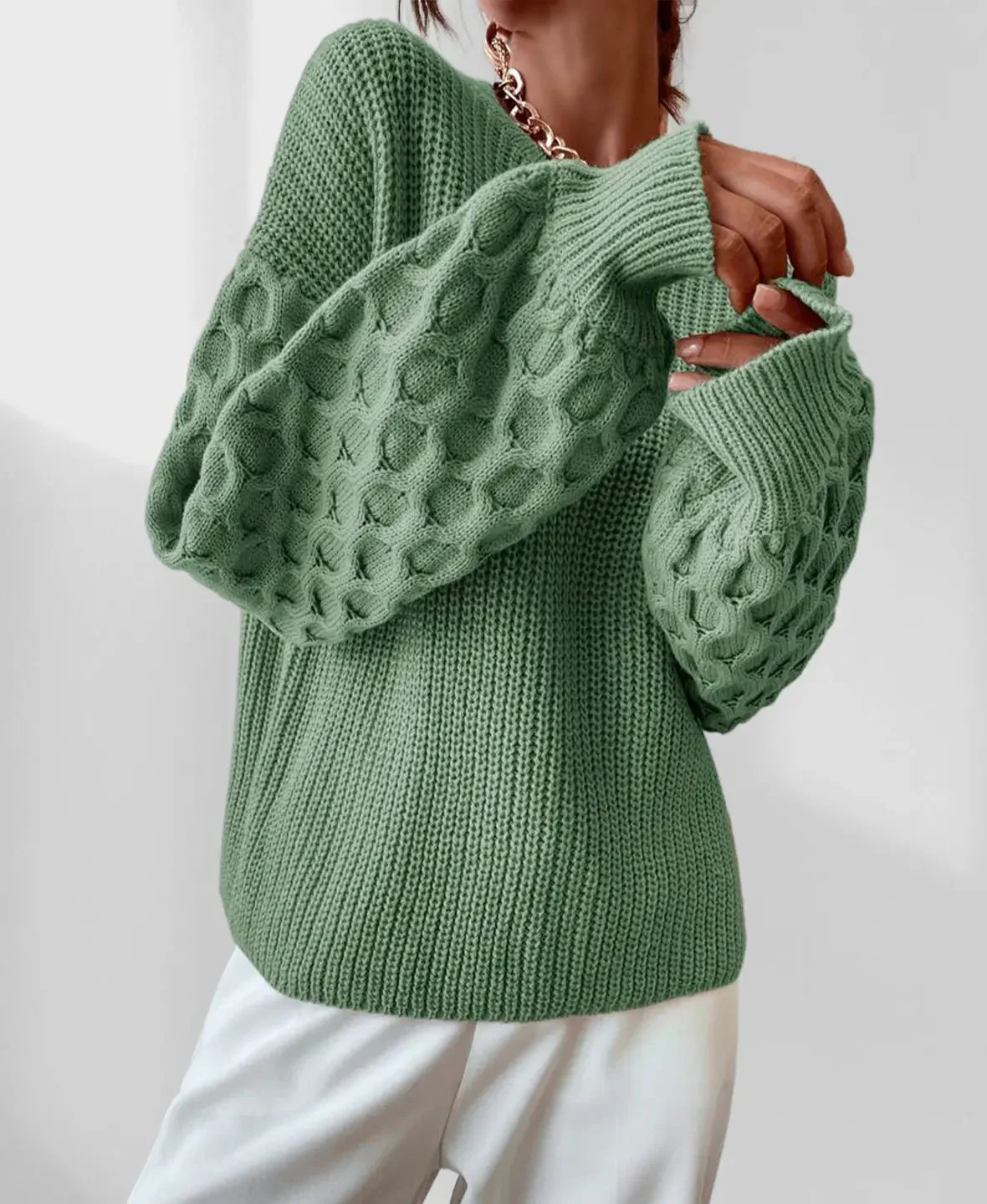 Pearl – damski sweter z dzianiny o wzorze plastra miodu - Image 5