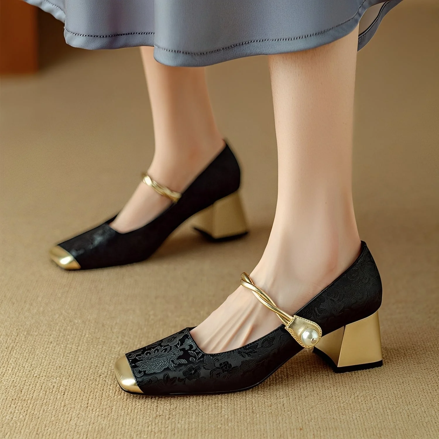 Ramona - Eleganckie stylowe damskie buty na obcasie słupkowym z tłoczeniem - Image 6