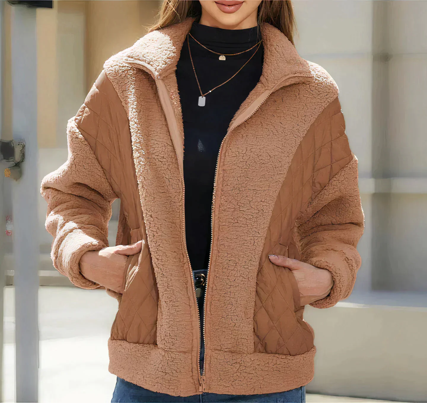 Roberta – damska kurtka z polaru w stylu colorblock i elegancka kurtka - Image 3