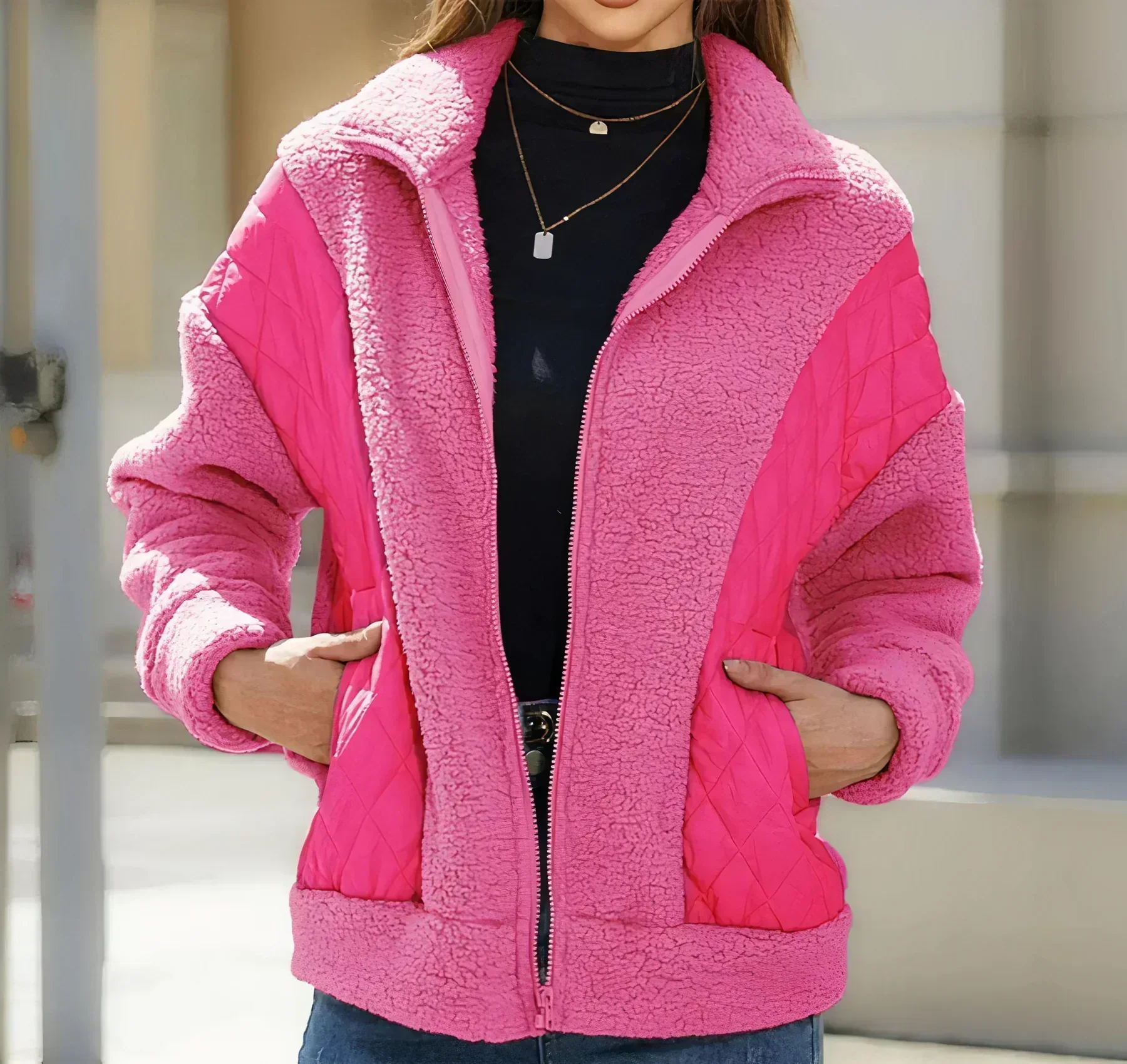 Roberta – damska kurtka z polaru w stylu colorblock i elegancka kurtka - Image 5