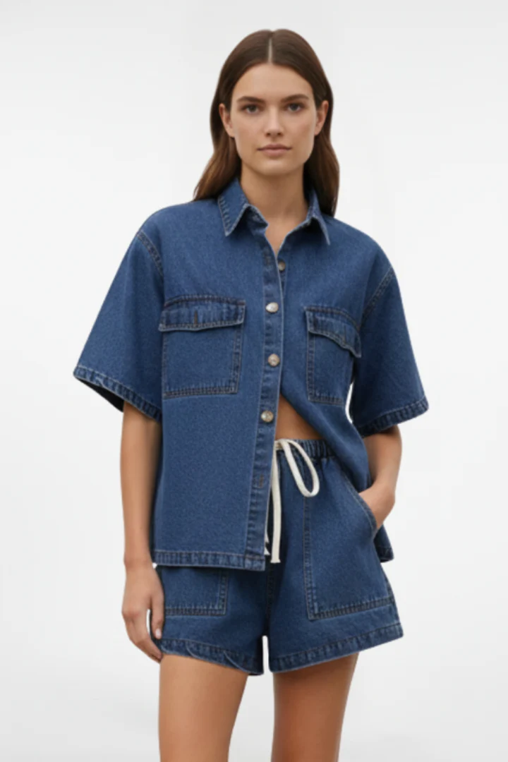 Rosemary | Komplet damski z krótkim rękawem i szortami letni casual