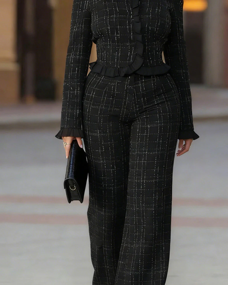 Sabrina | Stylowy damski komplet z tweedu: top z falbankami i spodnie, elegancki i kobiecy fason - Image 4