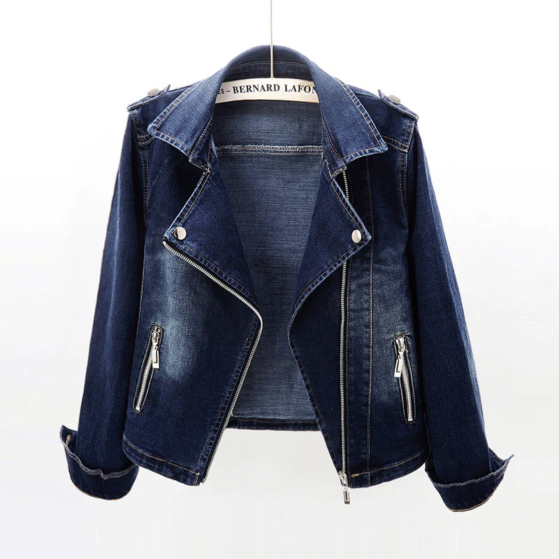 Sam | Damska kurtka jeansowa slim fit z detalami biker, stylowa modna - Image 2