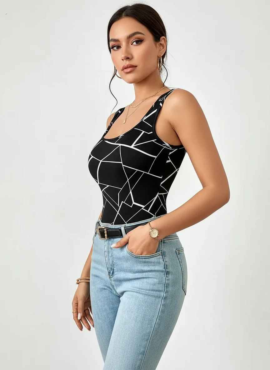 Sylvia | Damski top z geometrycznym nadrukiem, nowoczesny i elegancki fason