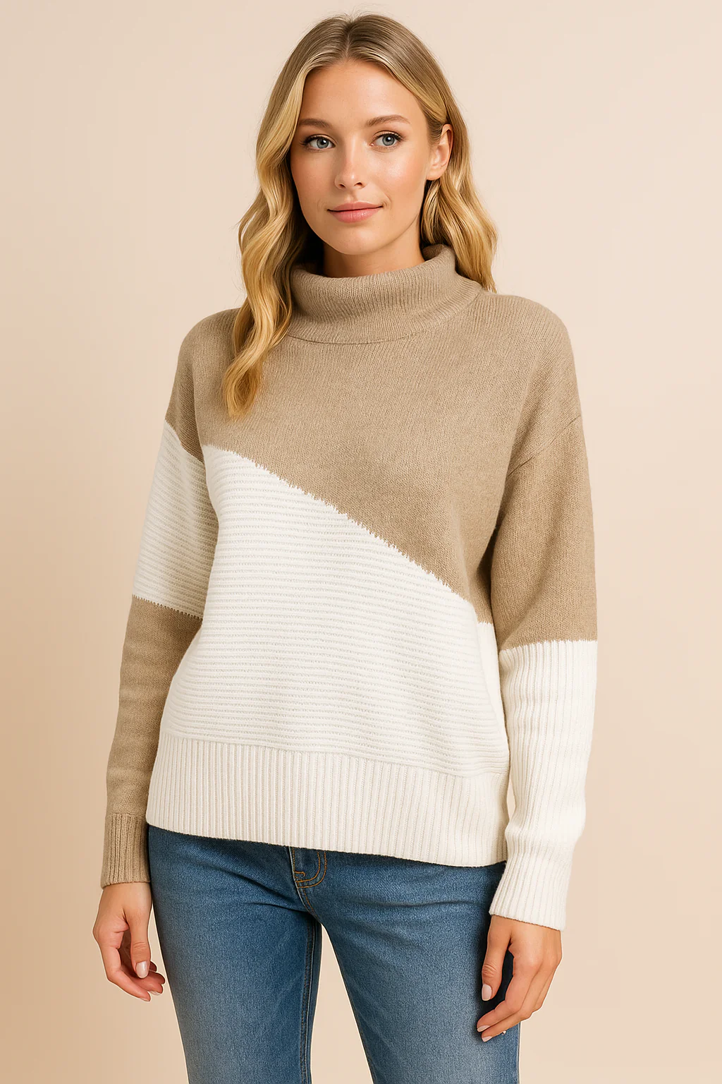 Tracy – damski sweter z dzianiny z ukośnym rozkładem kolorów