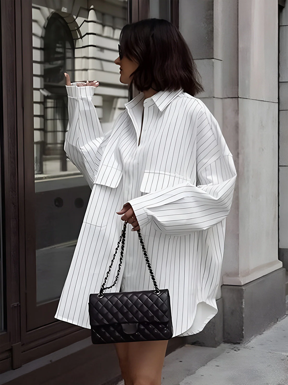 Velvet | Koszula damska oversize z kieszeniami i paskami, stylowa casualowa
