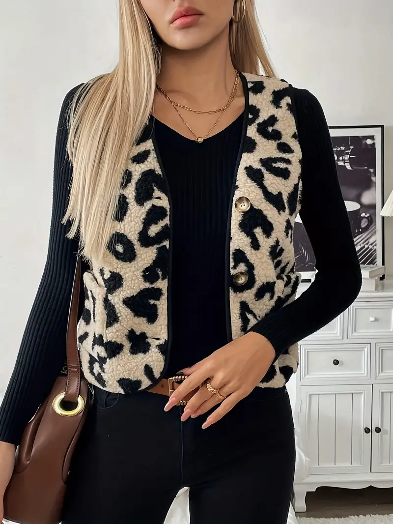 Vilma – damski sweter w panterkę z guzikami – Casual Chic - Image 2