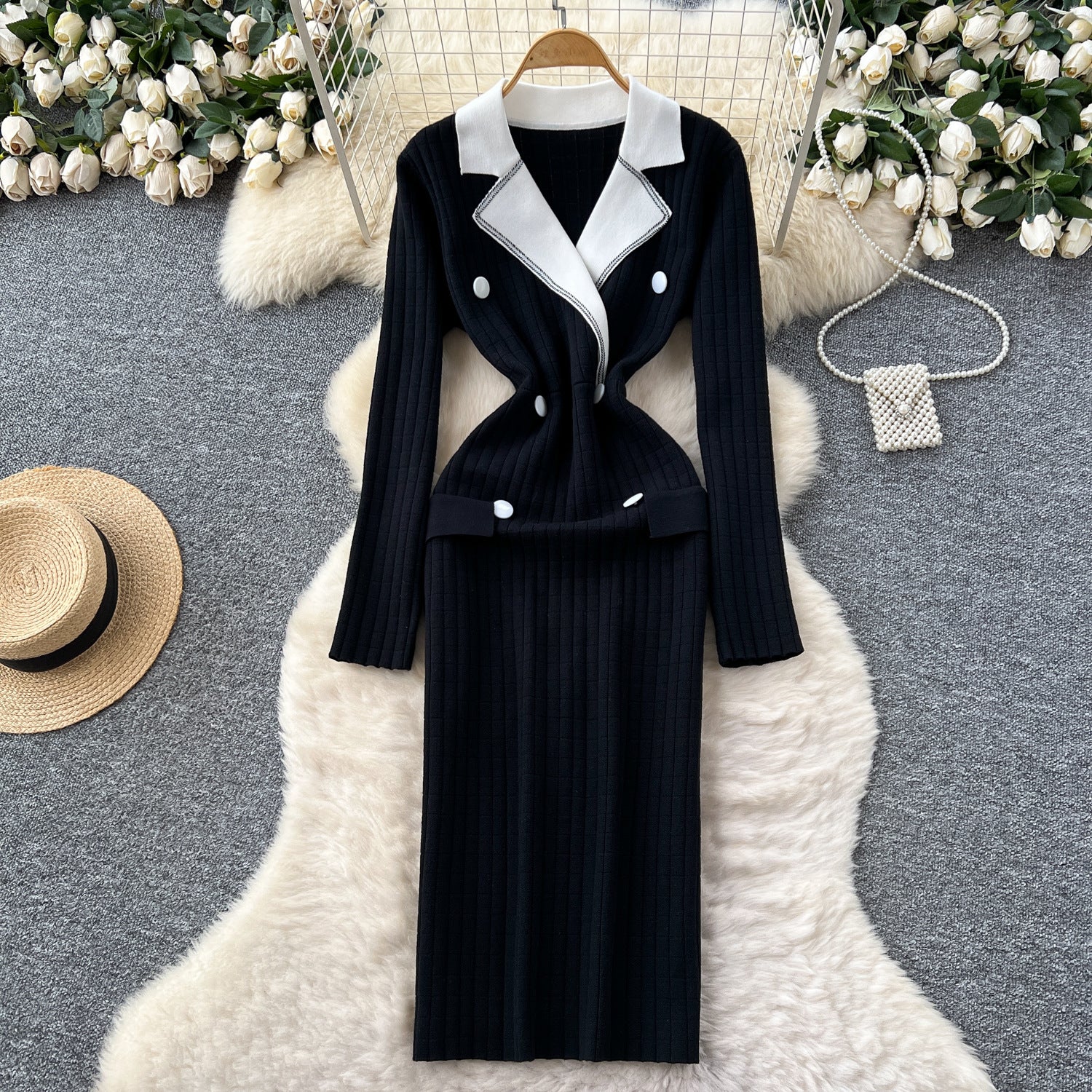 Zuzanna | Sukienka damska marynarkowa midi w stylu colorblock, elegancka